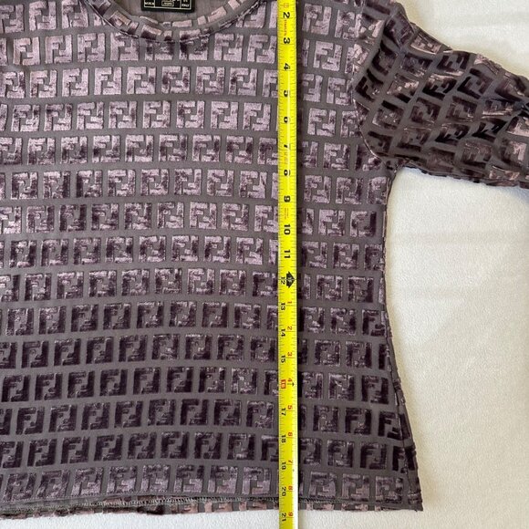 Fendi Jeans Vintage Zucca Velvet Sheer Long Sleeve Shirt Top Size S ? Purple - Picture 12 of 14
